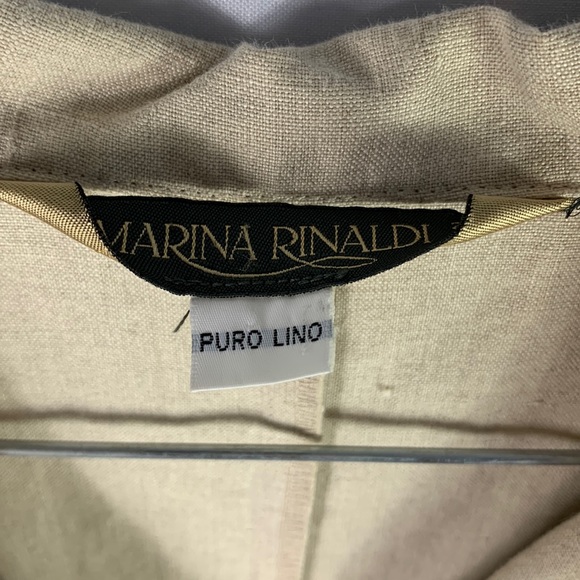 Marina Rinaldi Puro Lino Linen Green Contrast Trim Side Slit Button Midi Dress - Picture 3 of 15